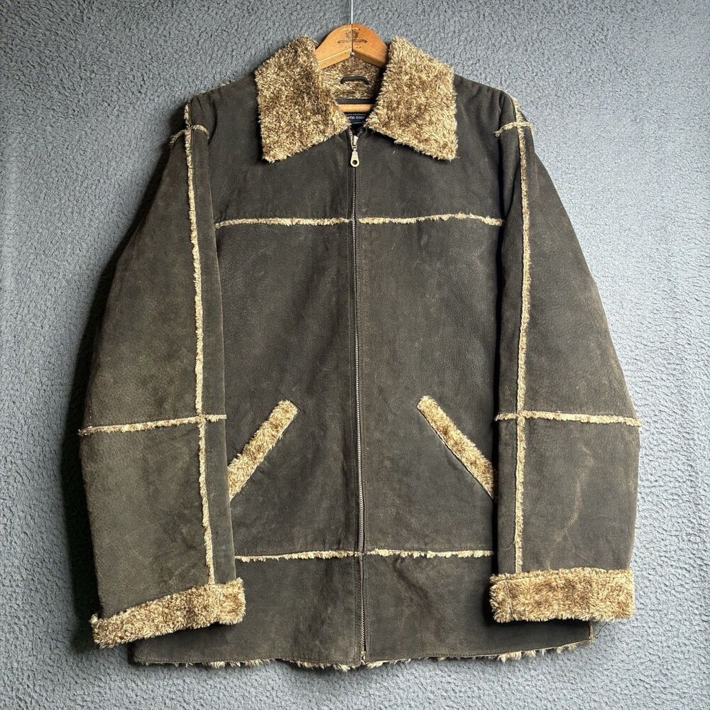 BKE Vintage Authentic Goods Women’s Leather Jacket Faux Fur Lined Pockets Size L
